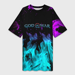 Женская длинная футболка God of war неоновый шторм