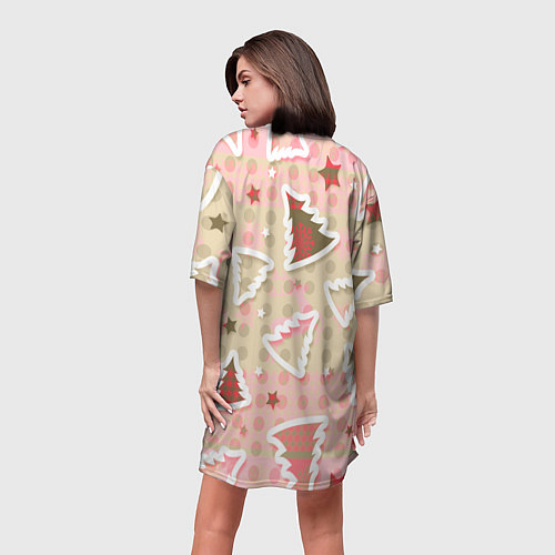 Женская длинная футболка Розовые узоры ёлки / 3D-принт – фото 4