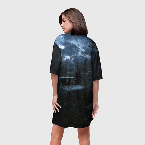 Женская длинная футболка STALKER 2 дождливая погода / 3D-принт – фото 4