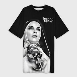 Женская длинная футболка Techno храм монашка в молитве