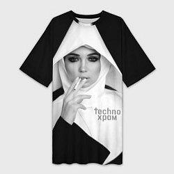 Женская длинная футболка Techno храм роковая монашка