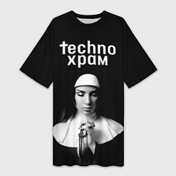 Женская длинная футболка Techno храм монашка в молитве