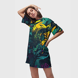 Футболка женская длинная Абстрактный камуфляж в кислотных абстрактных пятна, цвет: 3D-принт — фото 2