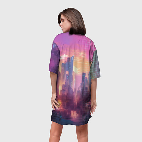 Женская длинная футболка Спорткар на закате / 3D-принт – фото 4