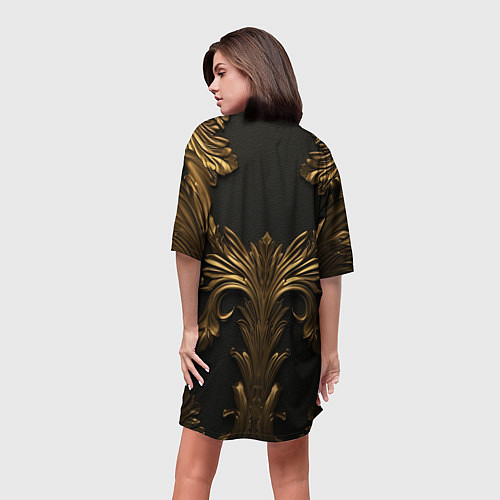 Женская длинная футболка Темные золотые узоры / 3D-принт – фото 4