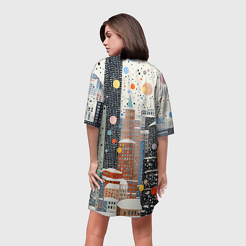 Женская длинная футболка Новогодний город / 3D-принт – фото 4