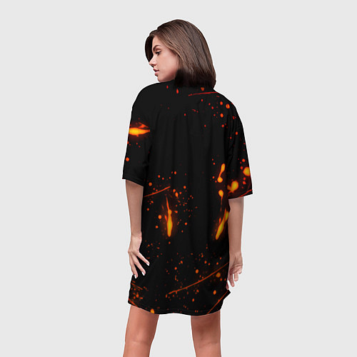 Женская длинная футболка Тилль Линдеманн огненное лого бенд / 3D-принт – фото 4