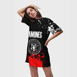 Футболка женская длинная Ramones краски метал группа, цвет: 3D-принт — фото 2