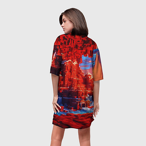 Женская длинная футболка Город в стиле майнкрафт / 3D-принт – фото 4