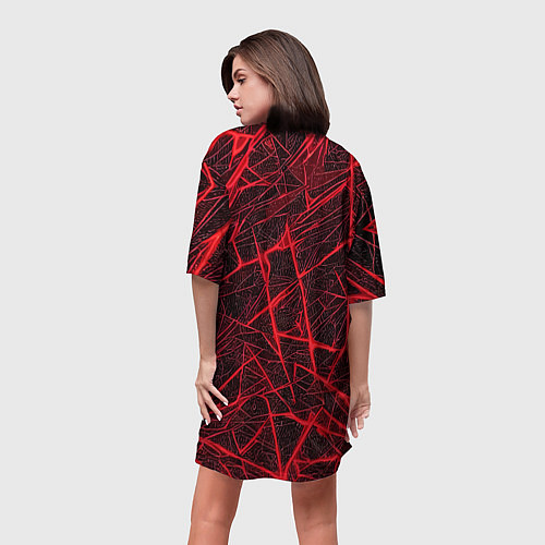 Женская длинная футболка Красная паутина на чёрном фоне / 3D-принт – фото 4
