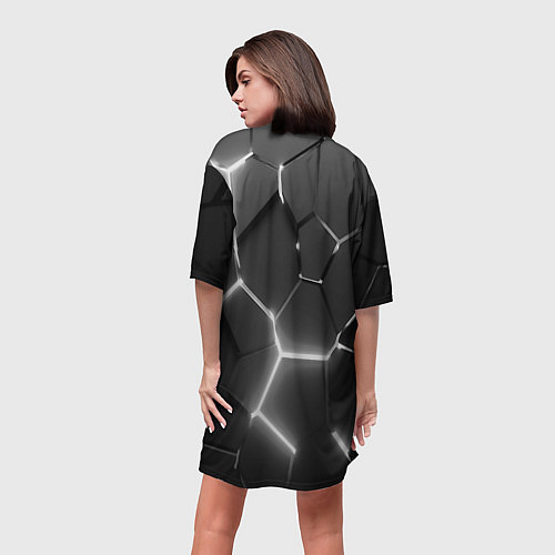 Женская длинная футболка Чёрные плиты разломы броня / 3D-принт – фото 4