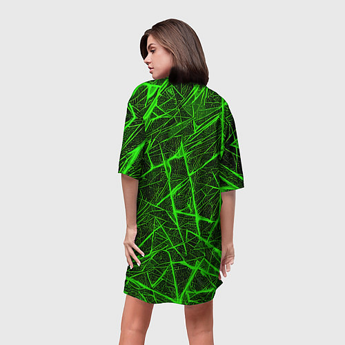 Женская длинная футболка Зелёная паутина на чёрном фоне / 3D-принт – фото 4