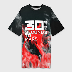 Футболка женская длинная Seconds to mars fire, цвет: 3D-принт