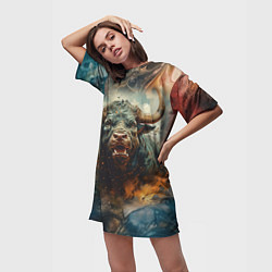 Футболка женская длинная Дикий бык, цвет: 3D-принт — фото 2