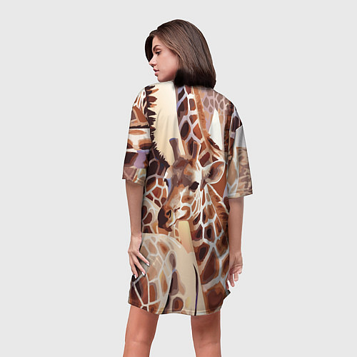 Женская длинная футболка Жирафы - африканский паттерн / 3D-принт – фото 4