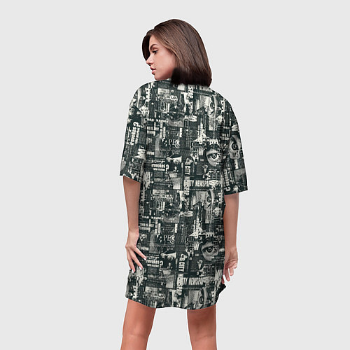 Женская длинная футболка Абстрактная газетная тематика / 3D-принт – фото 4