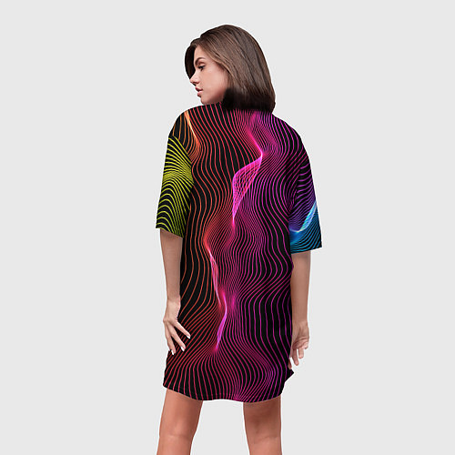 Женская длинная футболка Переплетающие цветные линии / 3D-принт – фото 4