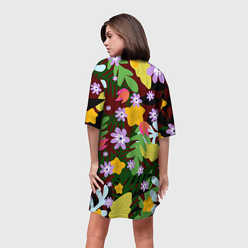 Женская длинная футболка Гавайская цветочная расцветка / 3D-принт – фото 4