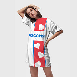 Футболка женская длинная Россия с сердечками, цвет: 3D-принт — фото 2
