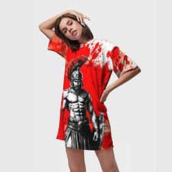Футболка женская длинная Спартак победитель крупно - красные брызги крови, цвет: 3D-принт — фото 2