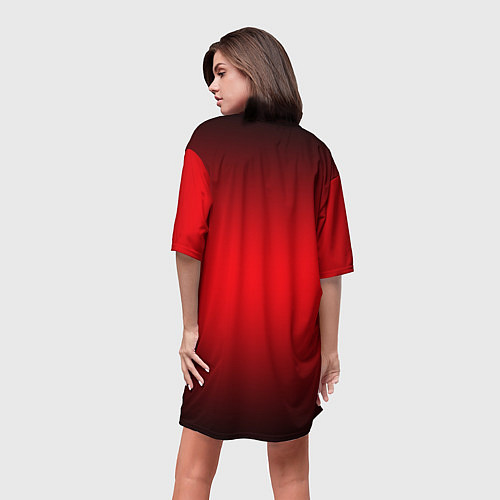 Женская длинная футболка Сова маркером на чёрно-красном / 3D-принт – фото 4
