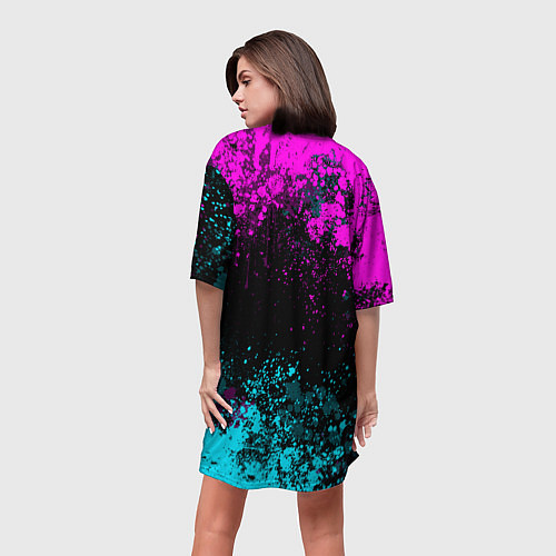Женская длинная футболка Амонг ас - брызги неона / 3D-принт – фото 4
