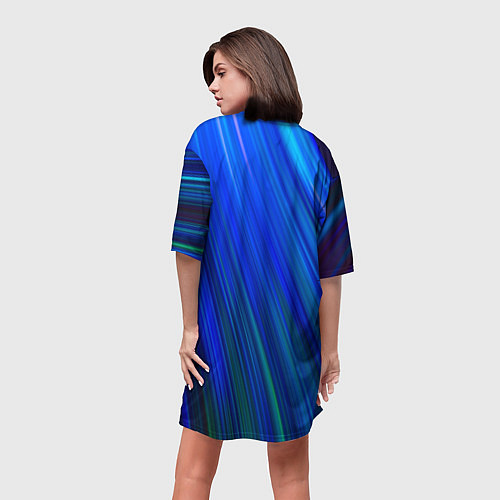 Женская длинная футболка Неоновые синии линии / 3D-принт – фото 4