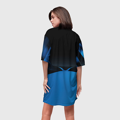 Женская длинная футболка Геометрическая абстракция черных и синих волн / 3D-принт – фото 4