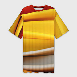 Футболка женская длинная Желтая абстракция с оранжевой волной, цвет: 3D-принт