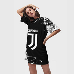 Футболка женская длинная Juventus краски белые, цвет: 3D-принт — фото 2