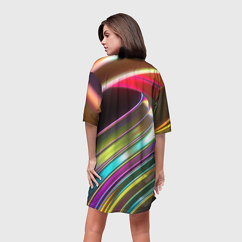 Женская длинная футболка Неоновый крученный металл разноцветный / 3D-принт – фото 4