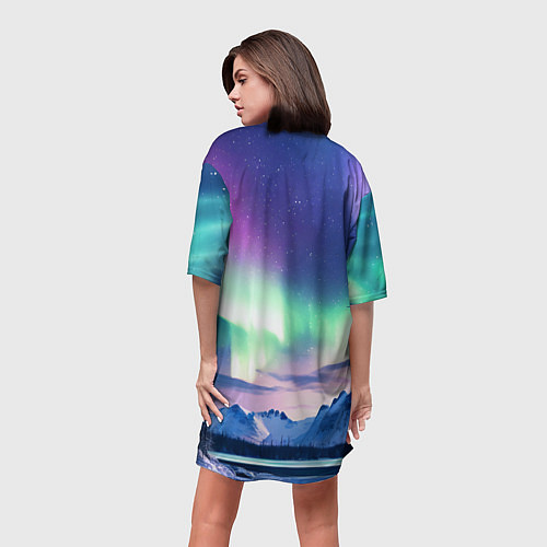 Женская длинная футболка Северное сияние на природе ai art / 3D-принт – фото 4
