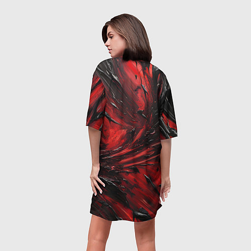 Женская длинная футболка Чёрная и красная субстанция / 3D-принт – фото 4