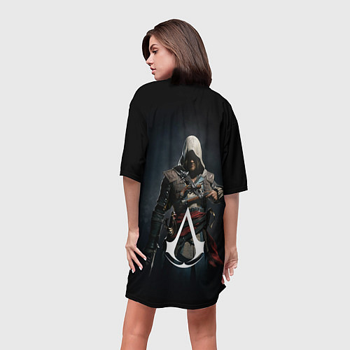 Женская длинная футболка Эдвард Кенуей Assassins black flag / 3D-принт – фото 4