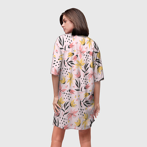 Женская длинная футболка Абстрактный паттерн с цветами / 3D-принт – фото 4