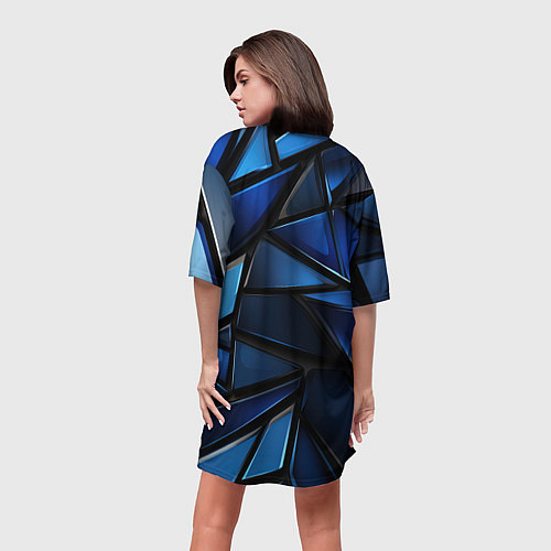 Женская длинная футболка Синие объемные геометрические объекты / 3D-принт – фото 4