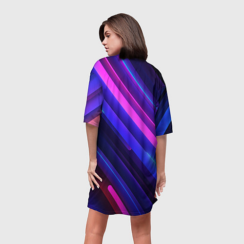 Женская длинная футболка Неоновые яркие абстрактные полосы / 3D-принт – фото 4
