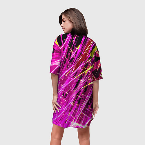 Женская длинная футболка Розовые энергетические линии / 3D-принт – фото 4
