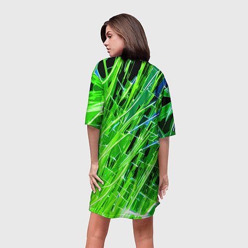 Женская длинная футболка Зелёные энергетические линии / 3D-принт – фото 4