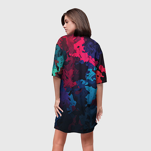 Женская длинная футболка GTA 6 logo яркий неоновый камуфляжный стиль / 3D-принт – фото 4