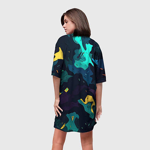Женская длинная футболка GTA 6 logo яркий неоновый камуфляжный стиль / 3D-принт – фото 4