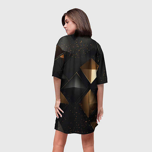 Женская длинная футболка Золотые и черные ромбики / 3D-принт – фото 4