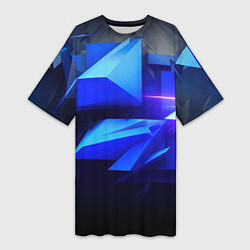 Футболка женская длинная Black blue background abstract, цвет: 3D-принт