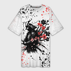 Женская длинная футболка Ghost of Tsushima - sakura samurai ghost