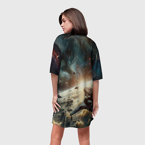 Женская длинная футболка Масс эффект - космос / 3D-принт – фото 4