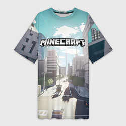 Женская длинная футболка Minecraft дневной город
