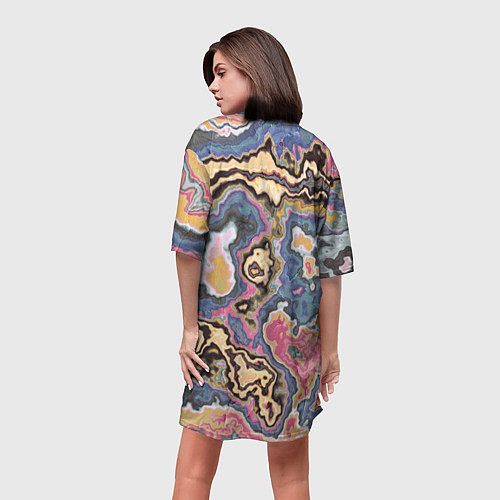 Женская длинная футболка Мраморный узор разноцветный / 3D-принт – фото 4
