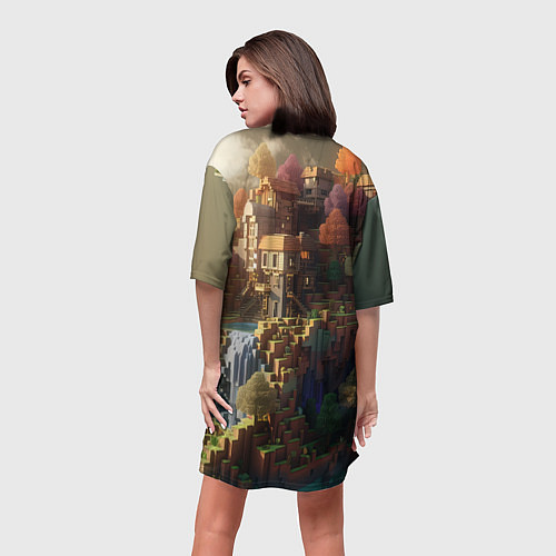 Женская длинная футболка Minecraft logo горы и реки / 3D-принт – фото 4