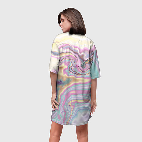 Женская длинная футболка Мрамор узор разноцветный / 3D-принт – фото 4