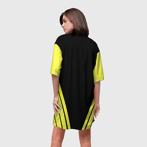 Женская длинная футболка Borussia geometry yellow / 3D-принт – фото 4